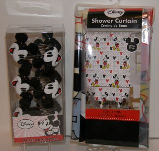 Disney Mickey Mouse Shower Curtain / Shower Curtain Hooks Set