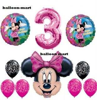   MOUSE 3RD BIRTHDAY pink damask BALLOONS DECORATIONS 3 THREE PARTY