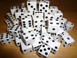 Lot of 50 White 16mm 16 mm D6 Dice Square Gaming Casino *Fast Ship* D 