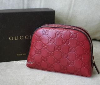   GUCCI Guccissima Zip Around Travel Case/Cosmetic Bag Clutch Red