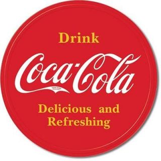 Coca Cola Coke Button Logo Advertising Round Tin Sign Metal American 