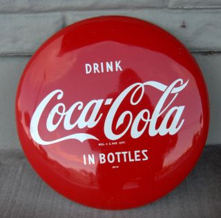 1940s 1950s Coca Cola 16 Tin Button Sign In Bottles
