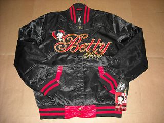 BRAND NEW ADULT WOMENS BETTY BOOP EMBROIDERED SATIN BOMBER JACKET 