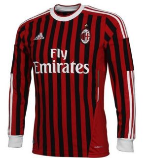   Mens AC Milan Soccer Home Long Sleeve Jersey Shirt Red/Blac​k/White