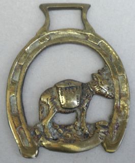 Souvenir HORSE BRASS Medallion DONKEY Pack Mule Center Horse Shoe BAR 