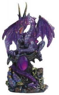 Purple Dragon With Sword On Rock Figurine Statue