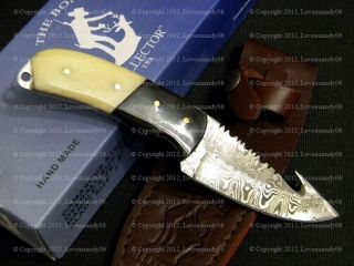 Bone Collector DAMASCUS Steel Hunting Knife Camel Bone BC821DB