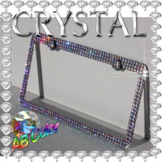 CRYSTAL AB Color Bling Diamond Rhinestone License Plate Frame + 2 