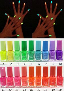 New 20 Colors 7ml Fluorescent Neon Nail Art Polish Glow in Dark Nail 