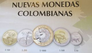 Colombia 2012 New Coins (1000 500 200 ​100 50 Pesos [Set of 1 each])