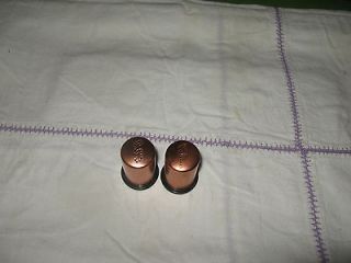 VINTAGE 2 TALL COPPER SALT AND PEPPER SHAKERS MADE IN USA