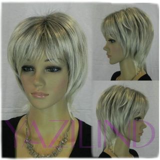 fashion lace grey white Blonde unisex Full Synthetic short hair Wig 