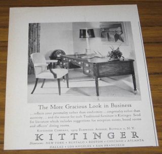 1961 VINTAGE AD~KITTINGER FURNITURE COMPANY~TRADITIONAL DESK