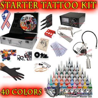 Starter Tattoo Kit One Machine 40 Colors Ink Analog Power Supply 