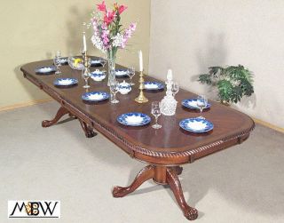   Chippendale Claw & Ball Pedestal Dining Table w/ 2 Leaves d10tn