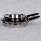 SET OF 2 LIFETIME STAINLESS STEEL SKILLETS   APPROX. 8 3/4 & 10 1/2
