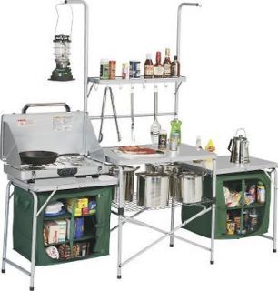 Deluxe Camp Kitchen PORTABLE Pantries Working Camping Sink & Tables 