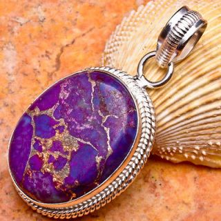PURPLE COPPER TURQUOISE GEMS 1 1/2 PENDANT 925 SILVER PLATED OVER 