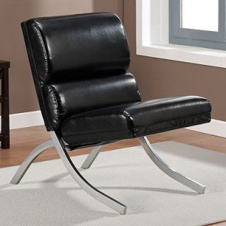   Bonded Leather Black Chair Living Dinning Room Decor Home Modern Steel