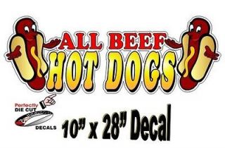HUGE All Beef Hot Dogs 10x28 Decal for Concession Trailer or Hot 