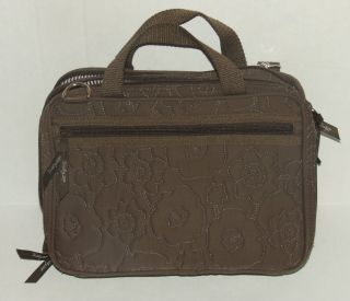 Thirty One Double Zip Cosmetic Travel Bag Brown Quilted Poppy  Retired 
