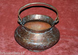   HANGING HAND HAMMERED THICK SOLID COPPER POT PAN CAULDRON W/ HANDLE