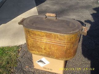 Antique Copper Boiler Kettle Wash Laundry Tub Original Lid Vintage 