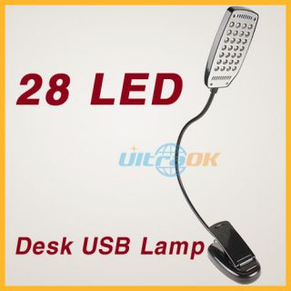   28 LED Light Clip Table Desk Lamp White Light Fit battery / USB Charge