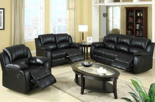 Sofa Loveseat Chair / Recliner Chair 3Pc Set Sectional Couch in Black 