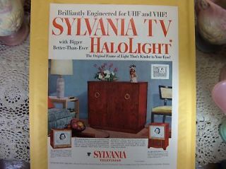Vtg 1952 Ad Print Sylvania TV Halo Light Tube Type Cabinet Americana 