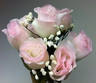 Newly listed 84 Silk Crinkle Roses CREAM/PINK Wedding Flowers BULK 