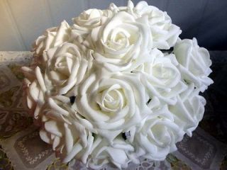 100X Artificial Silk Flowers Bridal Floral Bouquet White Rose Wedding 