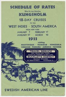 1933 MS Kungsholm Schedule of Rates Brochure   Swedish American Line