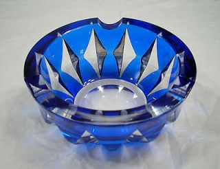   VAL ST LAMBERT CRYSTAL GLASS COBALT BLUE TO CLEAR ASHTRAY SIGNED 1950s