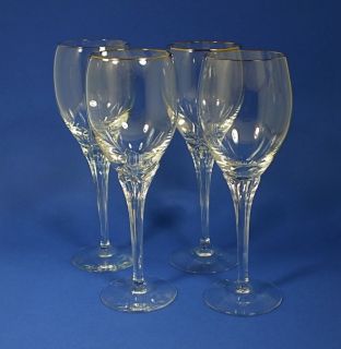 Set of 4 Lenox Crystal Glass ERICA Water or Wine Goblets Gold Rim
