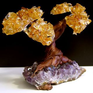 Citrine & Amethyst Geode Crystal Cluster Wire Life Tree TWIN SPIRIT 