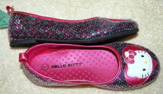 YOUTH Girls HELLO KITTY Sparkle Sequin Rainbow Color BALLET FLATS 13 1 