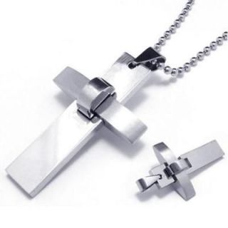 Mens Boys Silver Stainless Steel Cross Pendant Necklace