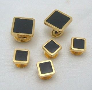 Cufflinks & 4 Button Set pierre cardin Goldtone Black Enamel Original 