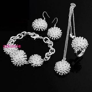   silver Plated Fashion Charm Ring Earring Necklace Bracelet Set LS030