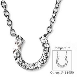   Silver White Cubic Zirconia Horseshoe Pendant Necklace New n883s