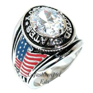 US Navy Engraved MILITARY MENS Cubic Zirconia Ring SZ 9,10,11,12,13