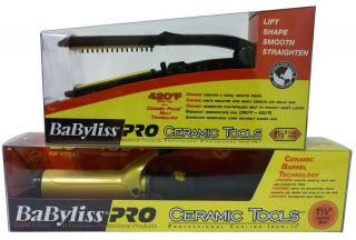 Babyliss Pro Ceramic Flat Iron & Hair Curling Iron Set 1.5 Dual 