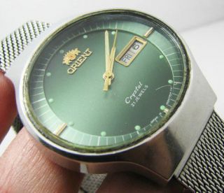 RARE ORIENT OVAL CRYSTAL CASE GREEN DIAL AUTOMATIC GENTS WITH ORIGINAL 
