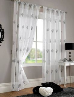 OAKMONT WHITE AND BLACK EMBROIDERED ELEGANT WINDOW VOILE CURTAIN PANEL 