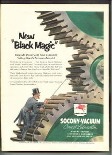 1953 SOCONY VACUUM Correct Lubrication OIL Co. NEW BLACK MAGIC ad 
