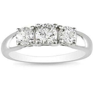 Three Stone Wedding Ring Band 1.01Ctw Genuine Round Cut Diamond 14K 