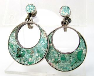   MEXICAN STERLING Turquoise Earrings Screwback Signed Silver Dangle