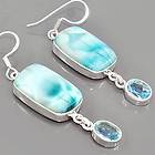   Blue Topaz Gemstone 925 Sterling Silver Dangle Earrings Jewelry Lot#5E