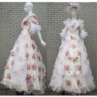 Cute Ivory Rose Floral Civil War Southern Belle Ball Gown Prom Dress 